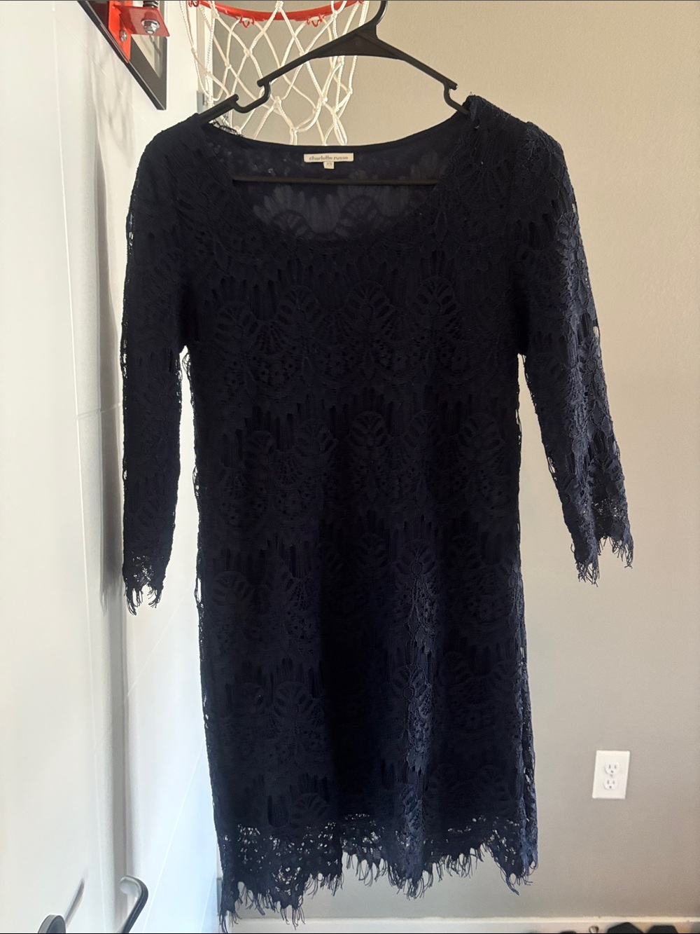 Charlotte Russe Navy Blue Lace Long Sleeve Dress